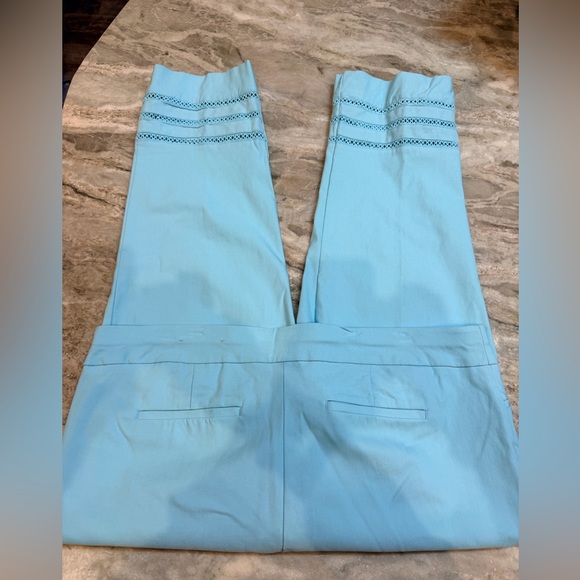Chico’s Light Blue Cropped Pants Lace Trim Size 3 US 16 Pull On - Picture 7 of 11
